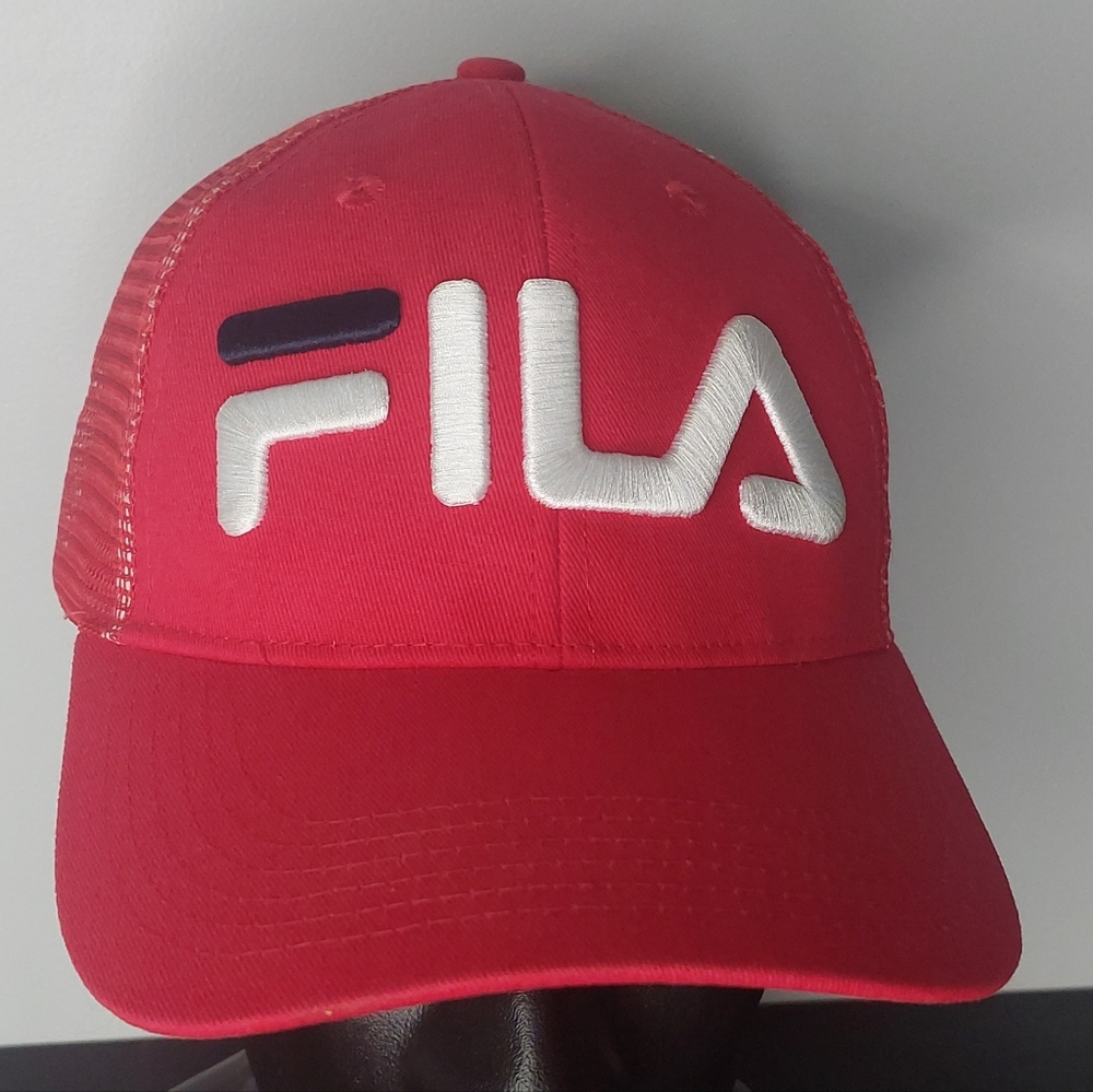 Striking Red FILA Mesh Snapback Ballcap in Gently Used Condition